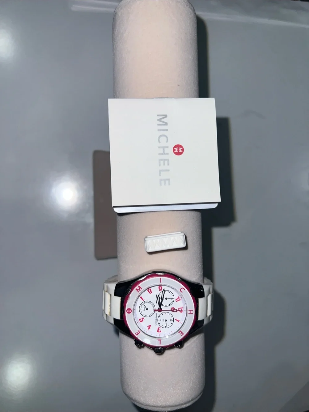 Michele White and Pink Accent Women's Chronograph Watch